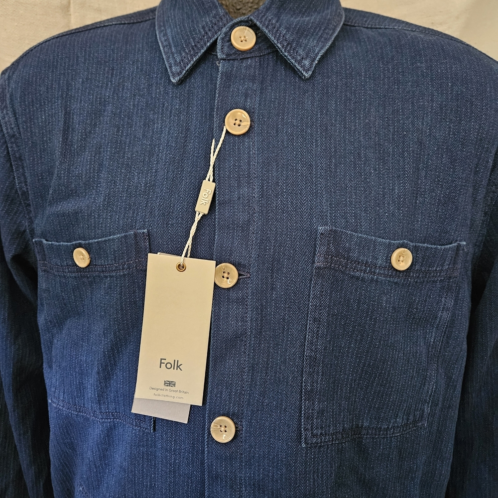 Folk Men's Blue Denim Chore Utility Jacket NEW Sz M Medium